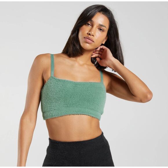 Gymshark Whitney Eyelash Knit Bandeau Leaf Green Light Support Bra Size Medium - Picture 1 of 7
